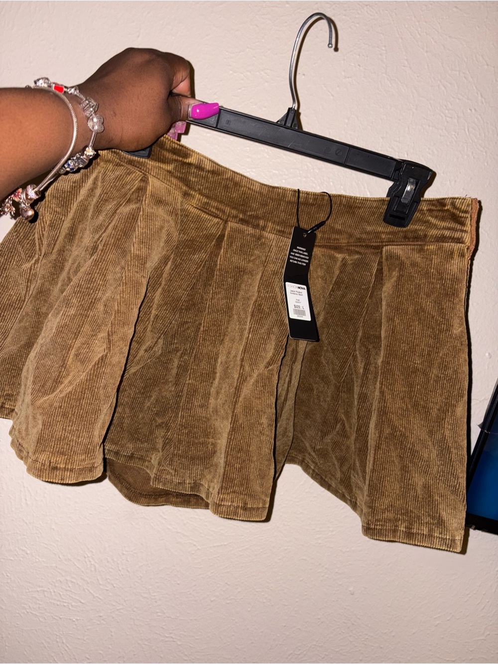 Corduroy Pleated Mini Skirt in Brown
